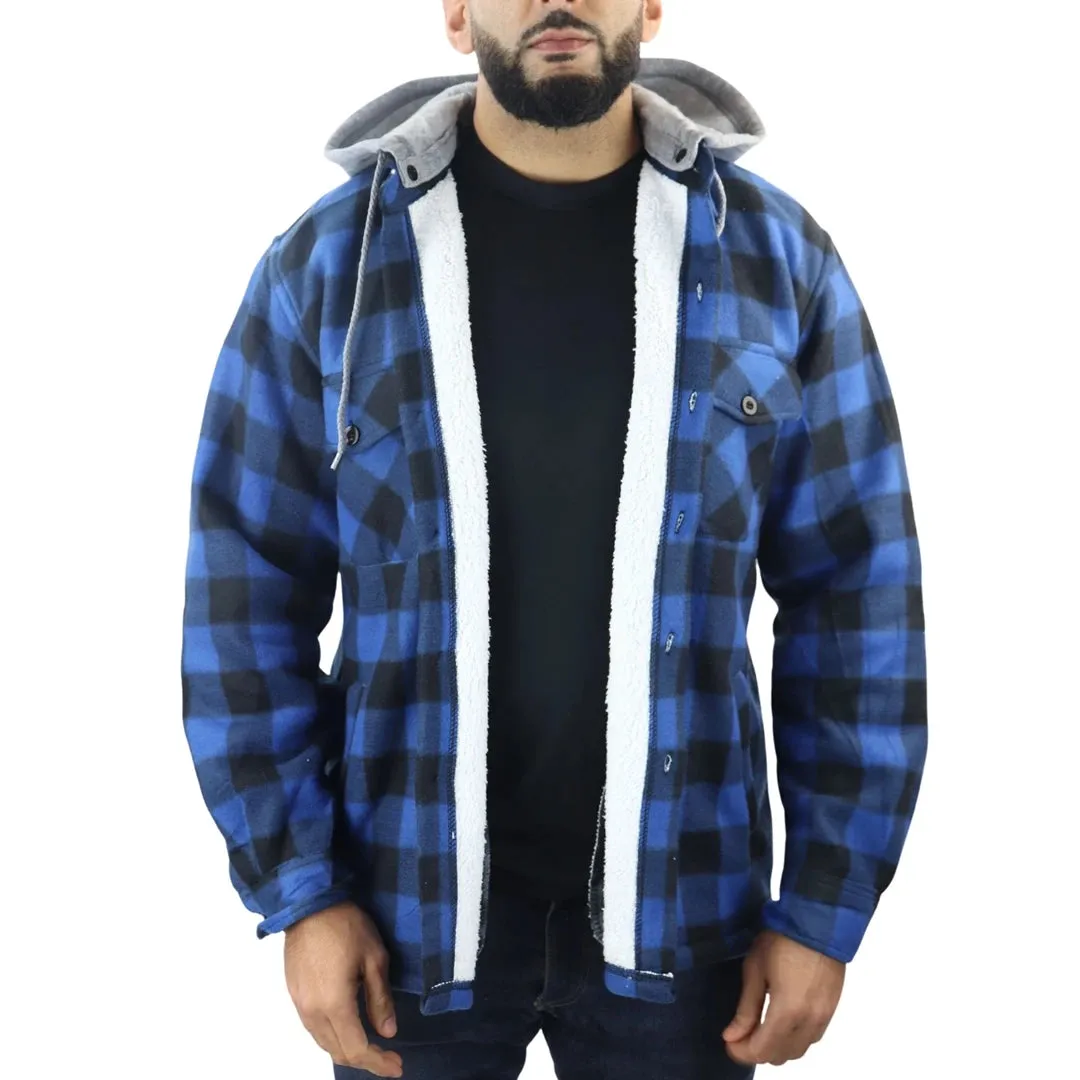 Men's Fleece Lined Lumberjack Hooded Check Winter Shirt