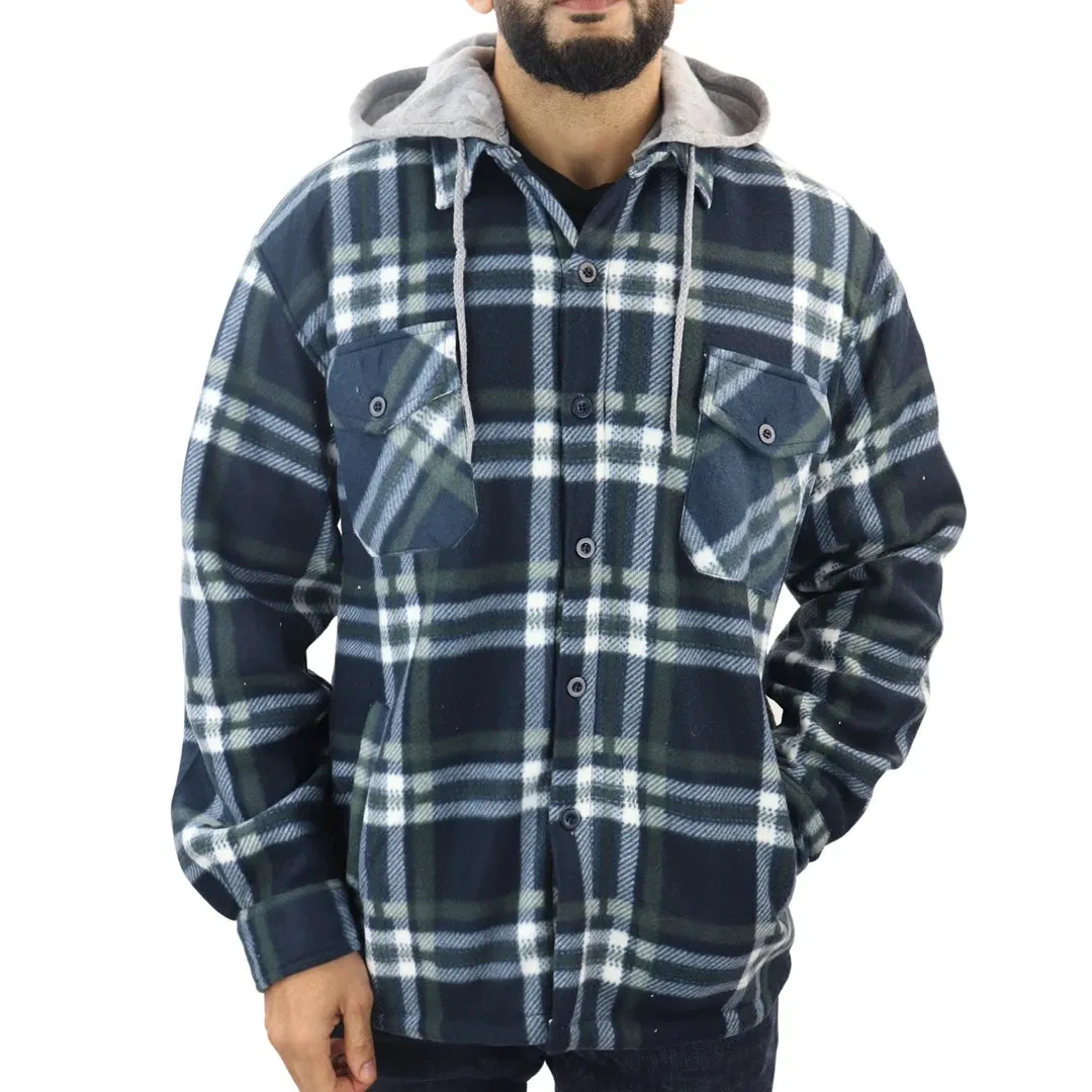 Men's Fleece Lined Lumberjack Hooded Check Winter Shirt