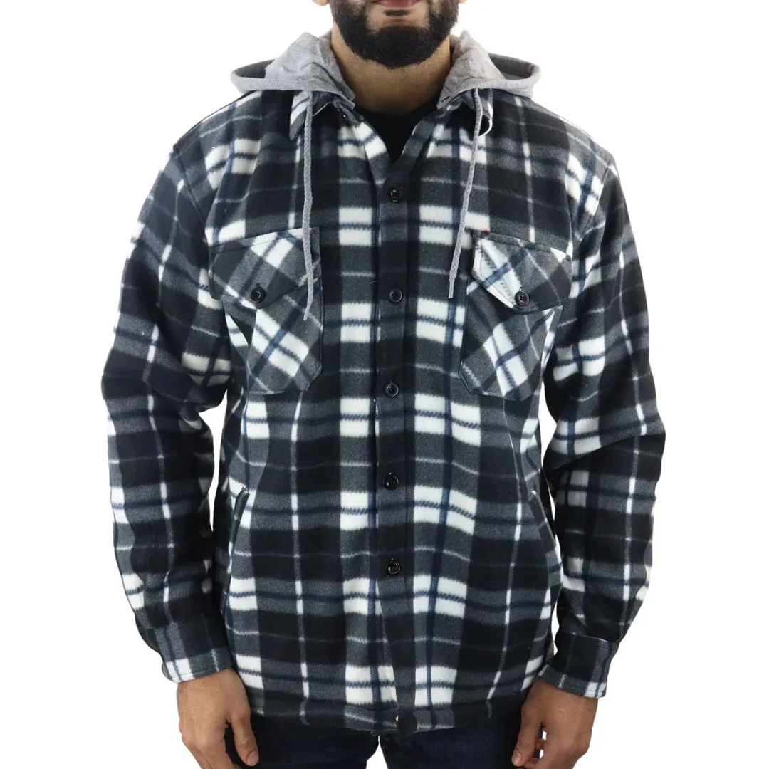 Men's Fleece Lined Lumberjack Hooded Check Winter Shirt