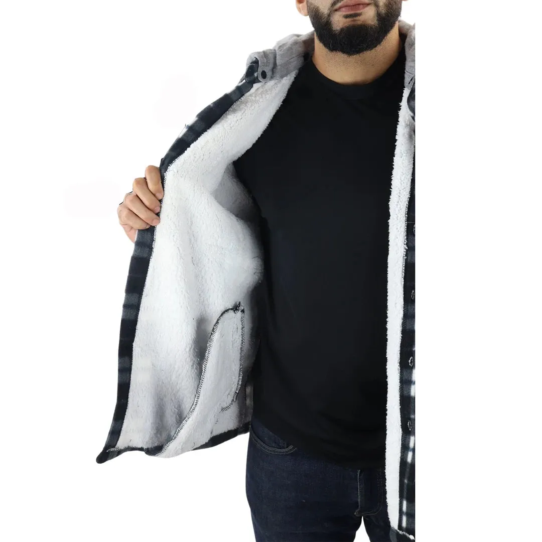 Men's Fleece Lined Lumberjack Hooded Check Winter Shirt