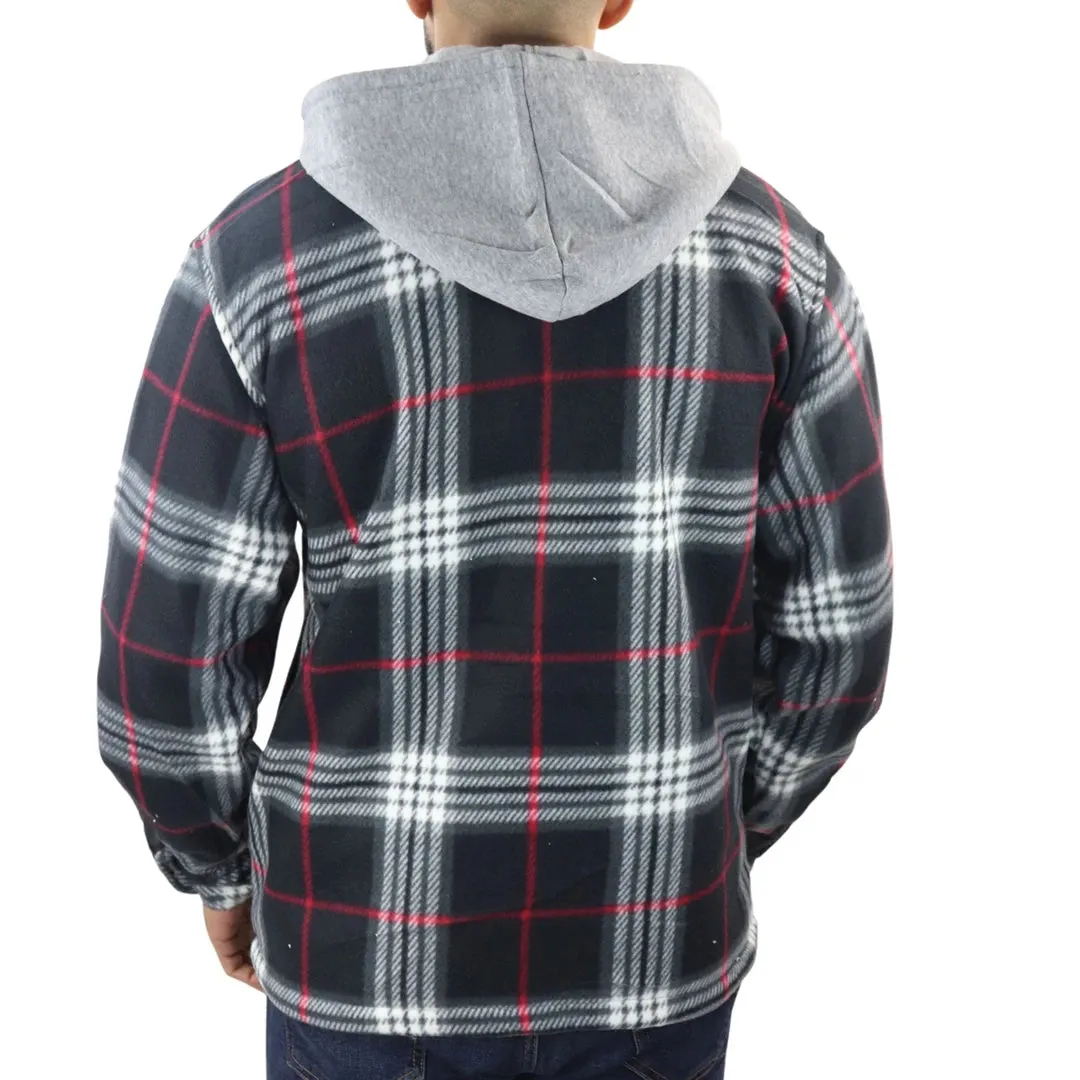 Men's Fleece Lined Lumberjack Hooded Check Winter Shirt