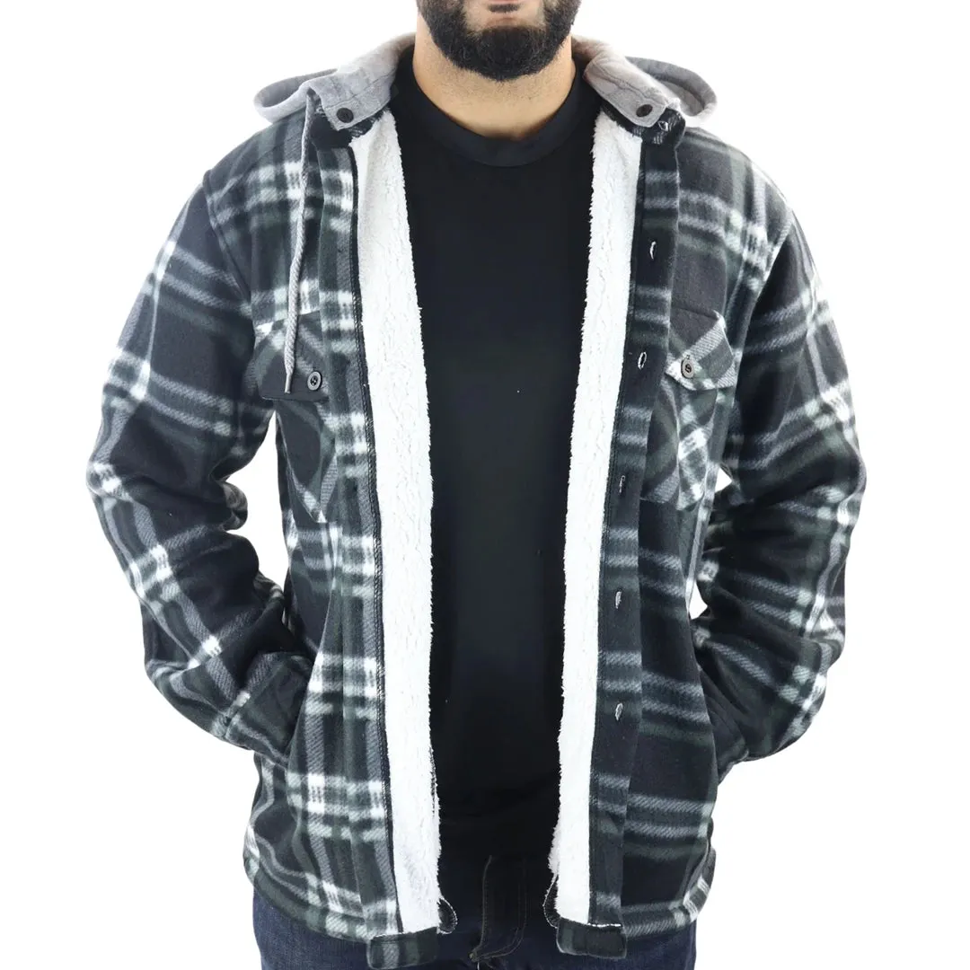 Men's Fleece Lined Lumberjack Hooded Check Winter Shirt