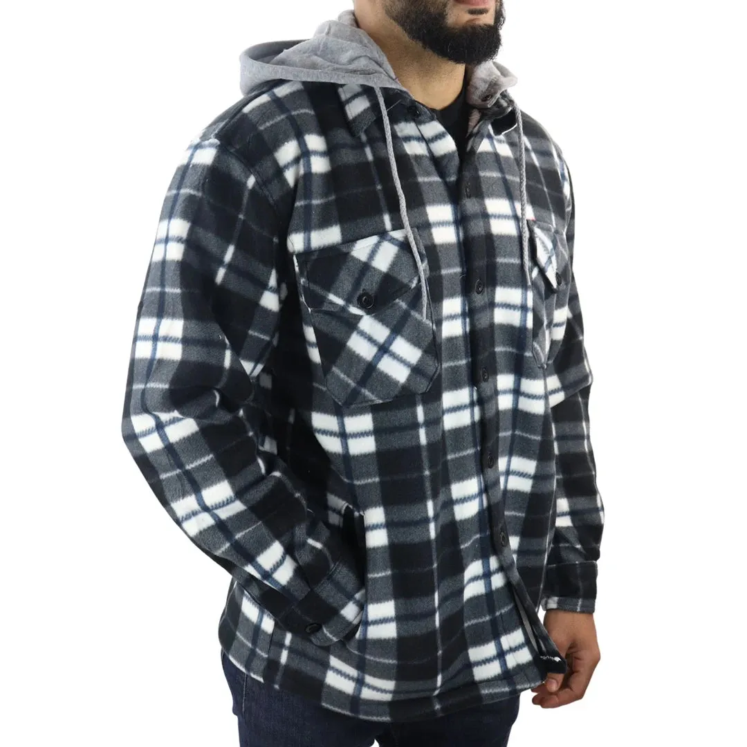 Men's Fleece Lined Lumberjack Hooded Check Winter Shirt