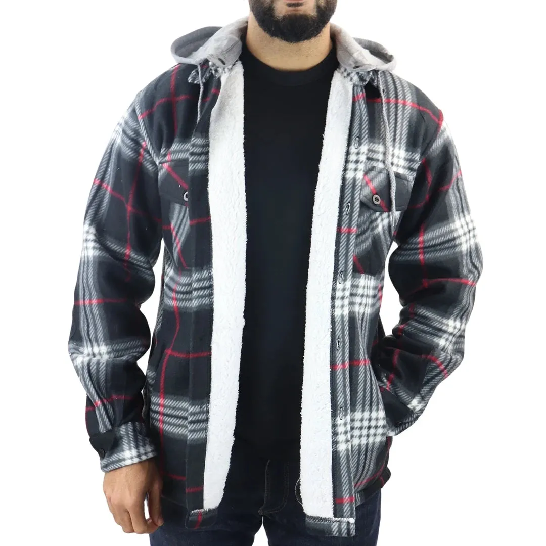 Men's Fleece Lined Lumberjack Hooded Check Winter Shirt