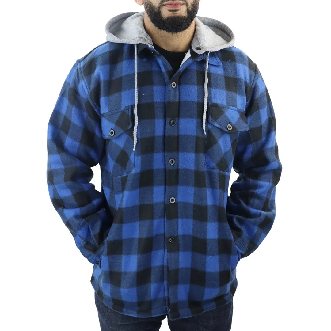 Men's Fleece Lined Lumberjack Hooded Check Winter Shirt