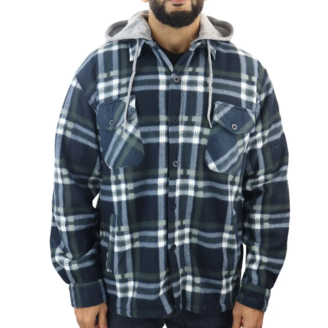 Men's Fleece Lined Lumberjack Hooded Check Winter Shirt