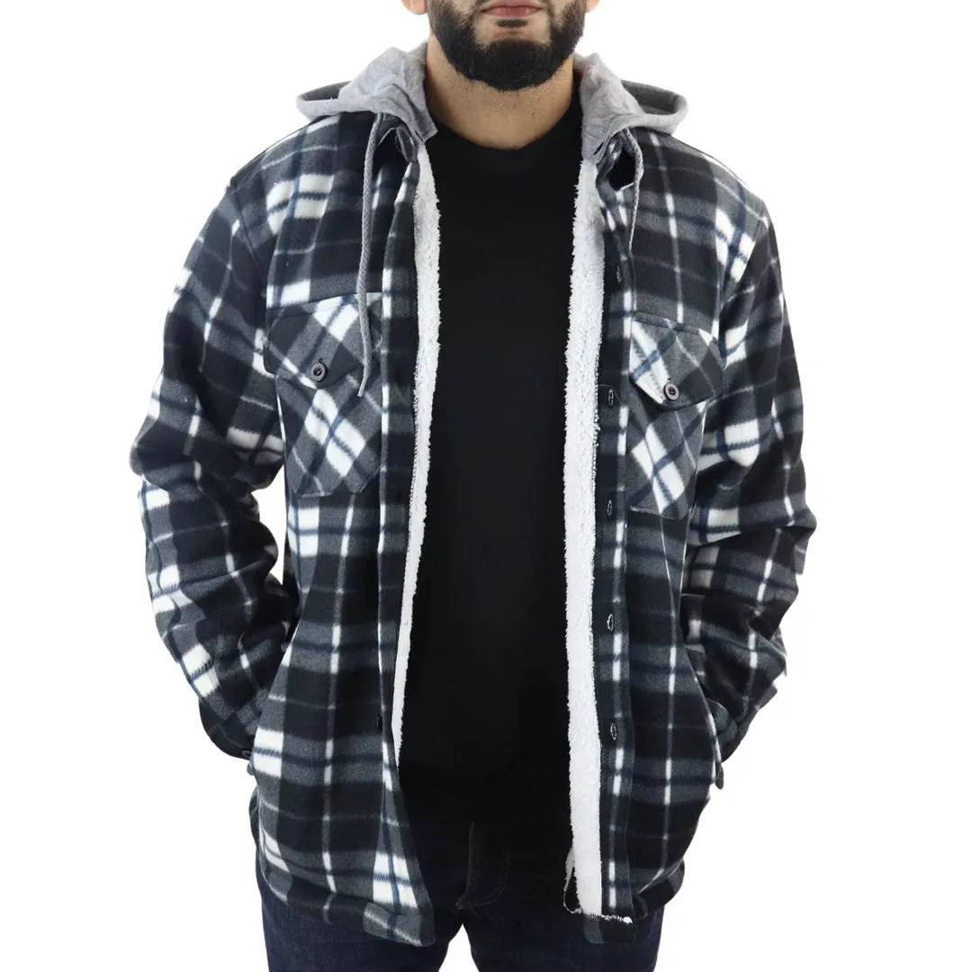 Men's Fleece Lined Lumberjack Hooded Check Winter Shirt