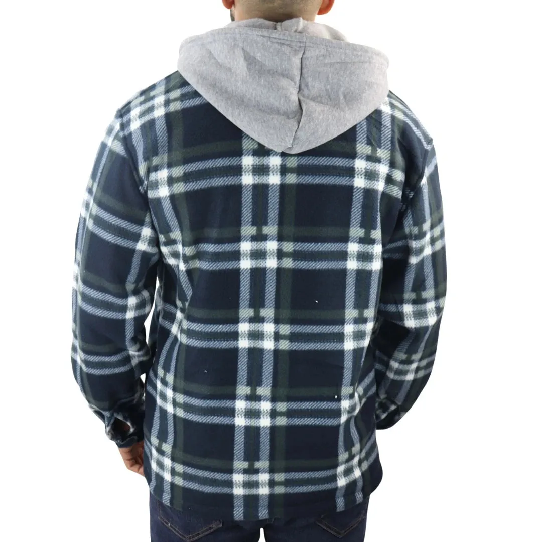 Men's Fleece Lined Lumberjack Hooded Check Winter Shirt