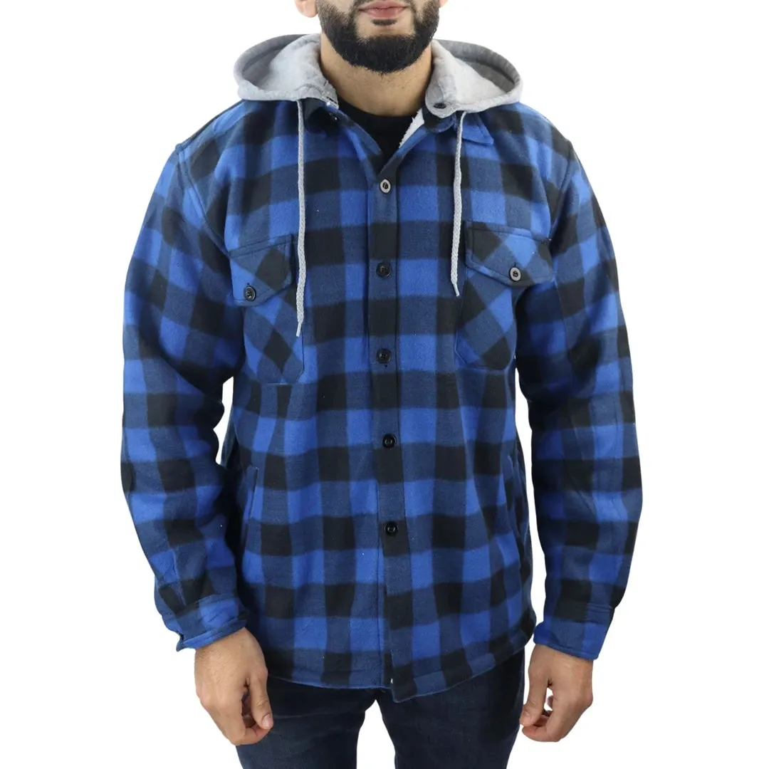 Men's Fleece Lined Lumberjack Hooded Check Winter Shirt