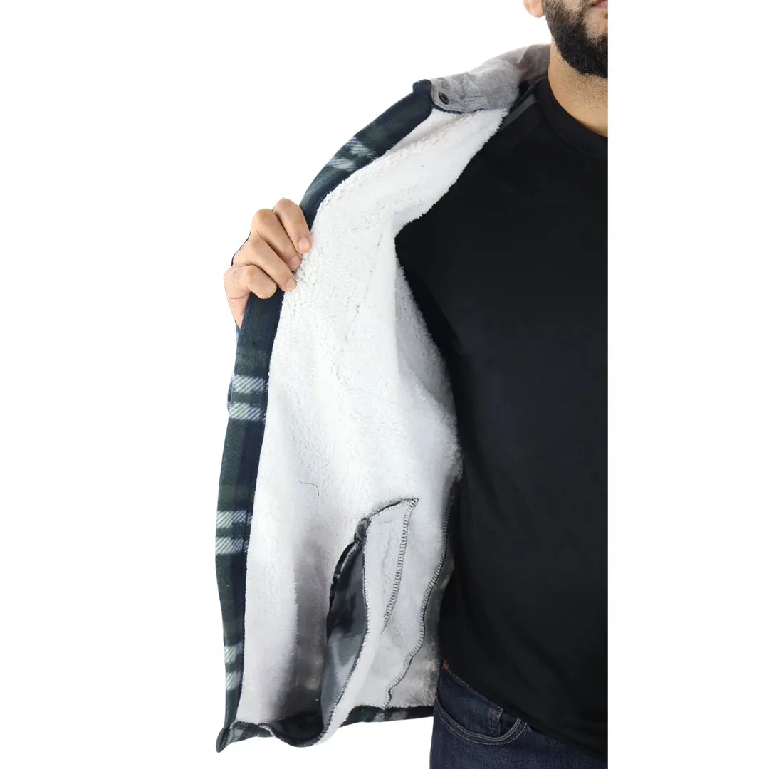 Men's Fleece Lined Lumberjack Hooded Check Winter Shirt