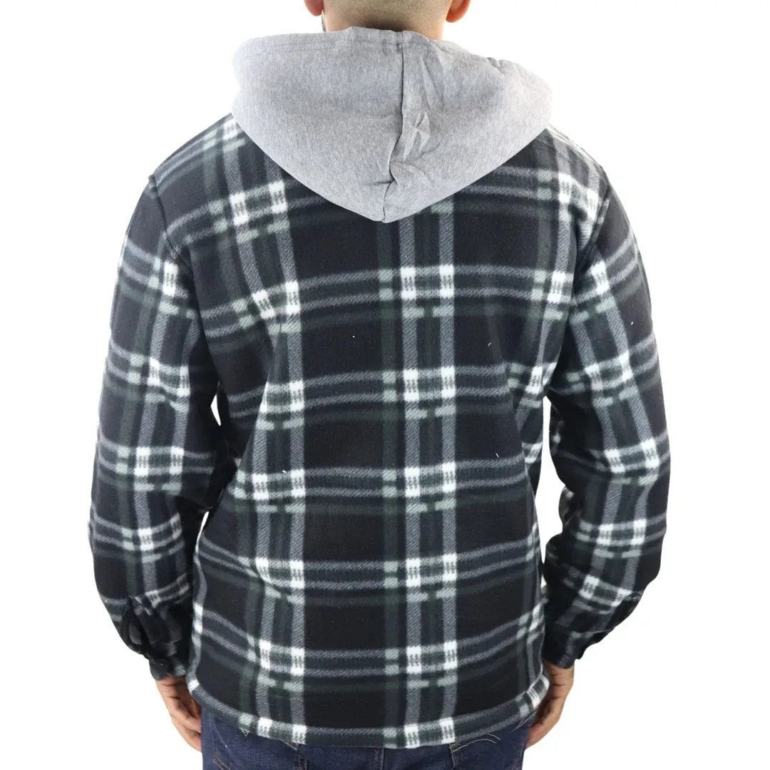 Men's Fleece Lined Lumberjack Hooded Check Winter Shirt