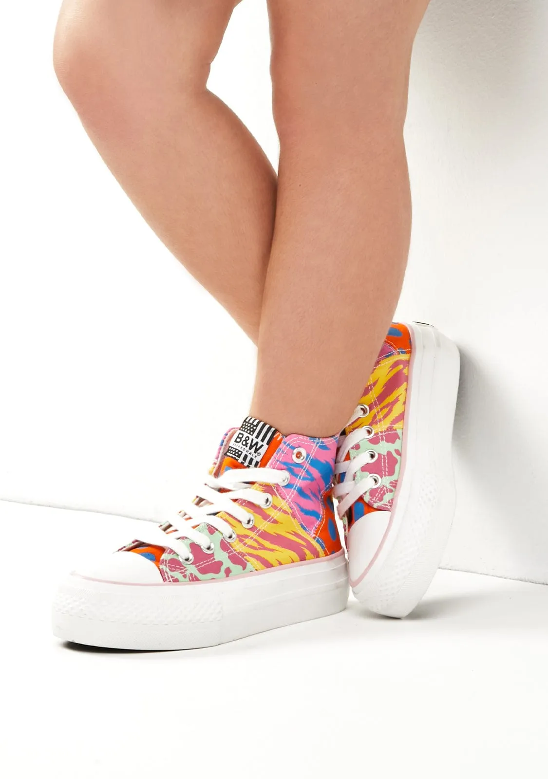 Multicolor Patchwork Hi-Top Sneakers B&W