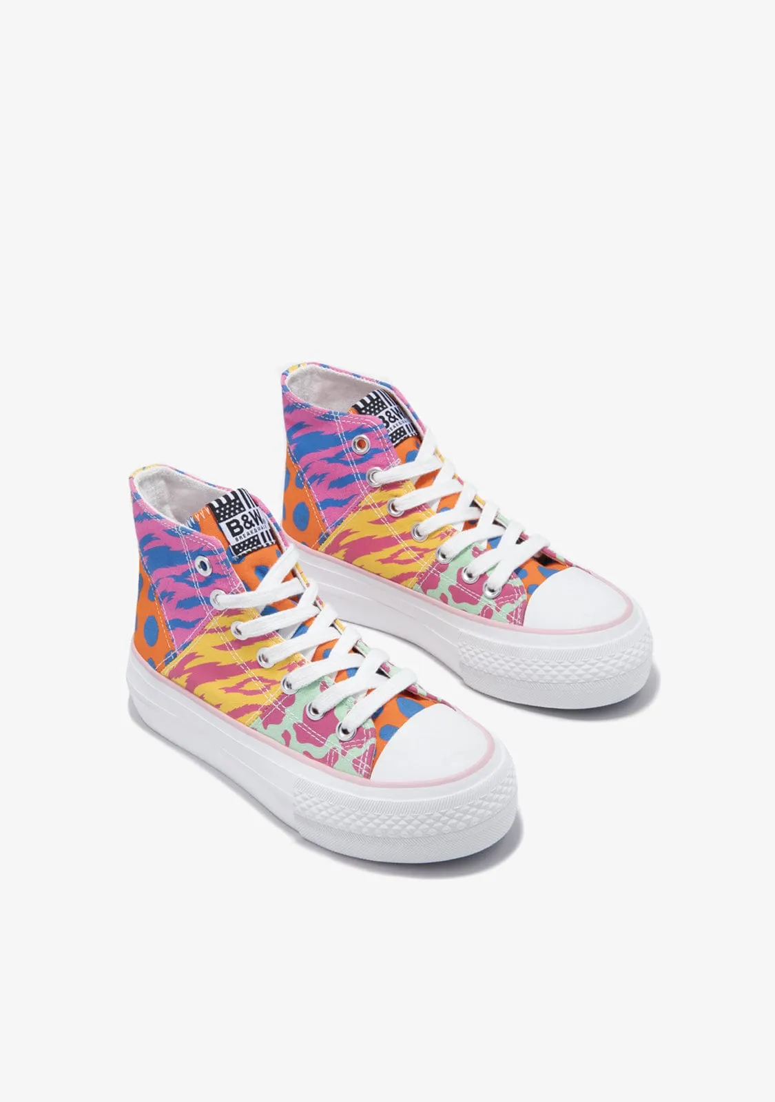 Multicolor Patchwork Hi-Top Sneakers B&W