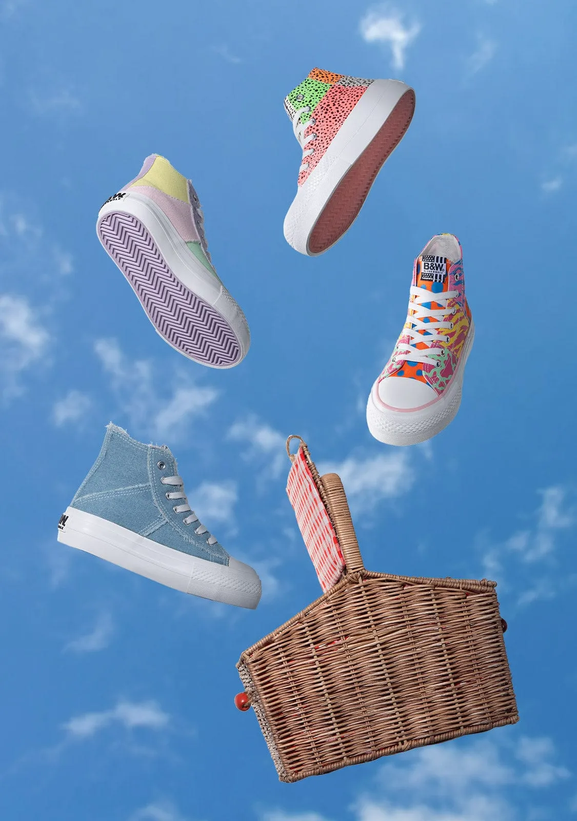 Multicolor Patchwork Hi-Top Sneakers B&W