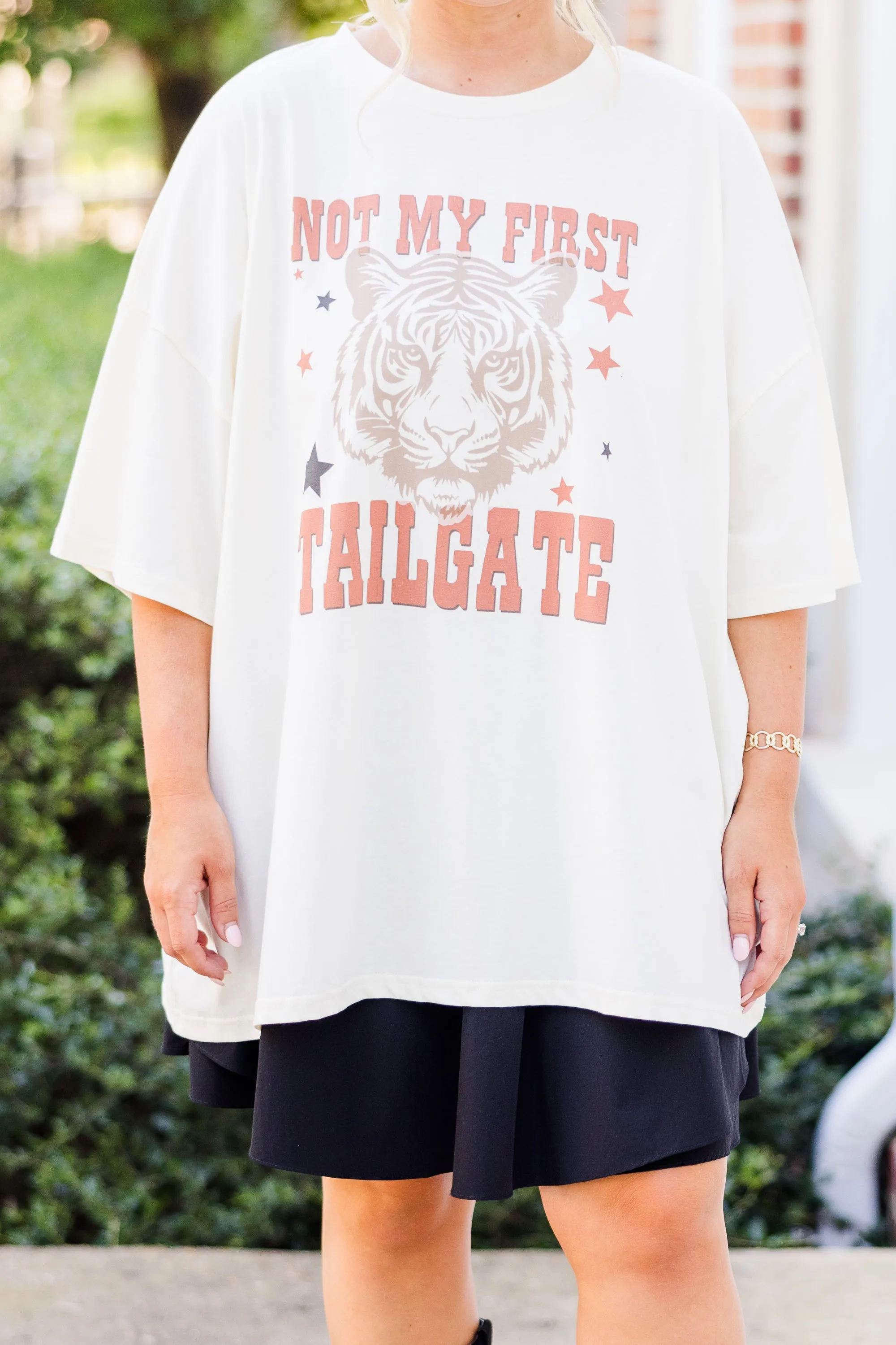 Not My First Tailgate Boyfriend Tee, Ivory