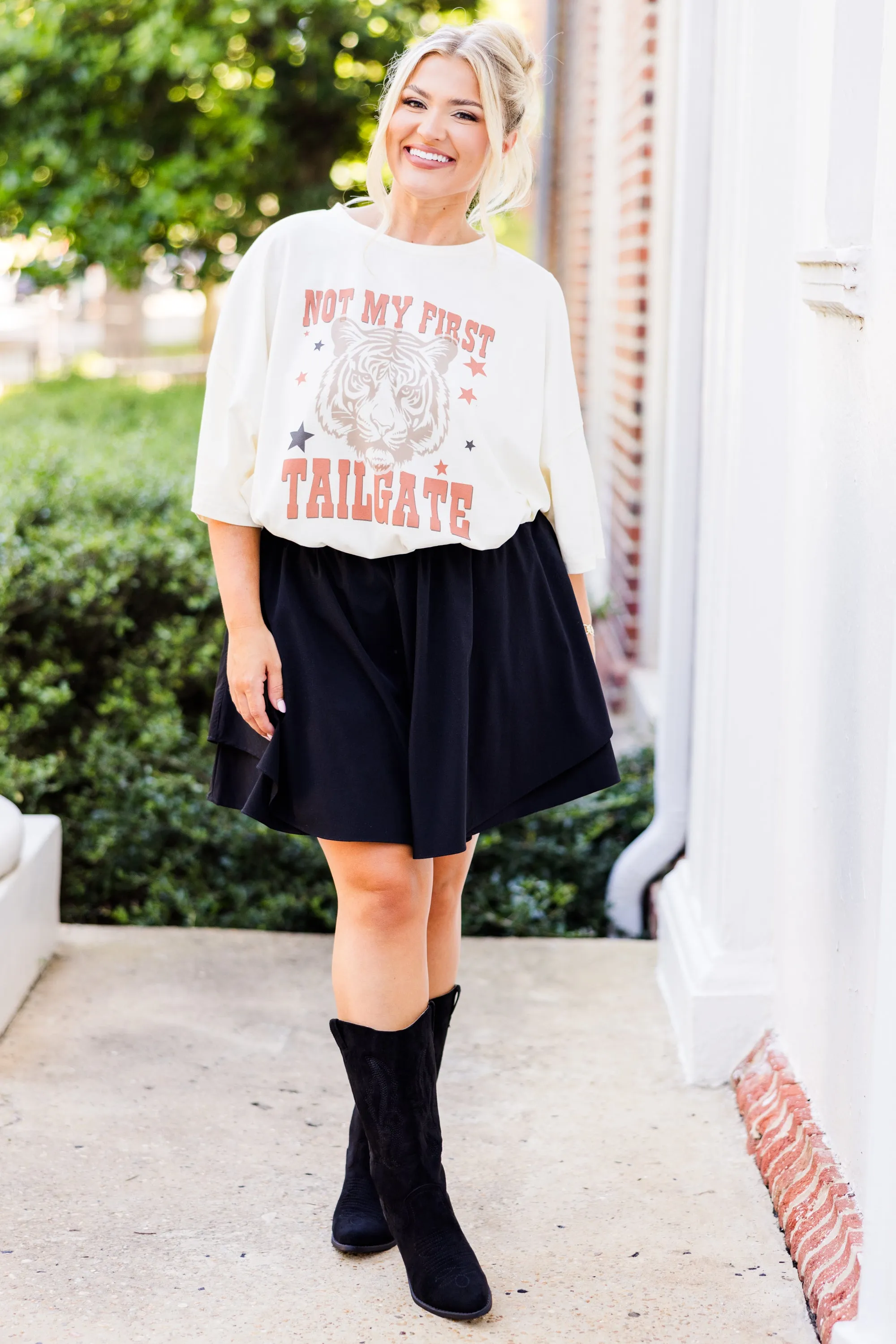 Not My First Tailgate Boyfriend Tee, Ivory