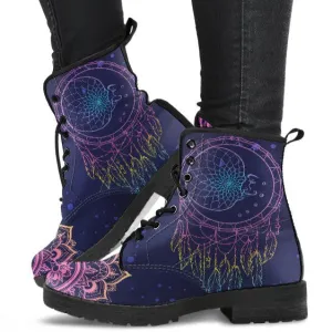 Purple Boots for Women - Moon Dream Catcher Manadala - Aesthetic Custom Shoes, Cute 90s Winter Boots, Winter Vegan Leather