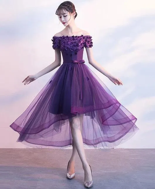 Solvbao Dark Purple High Low New Party Dress, Purple Homecoming Dress