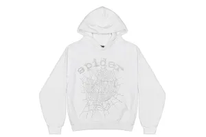 SP5DER RHINESTONE LOGO HOODIE WHITE