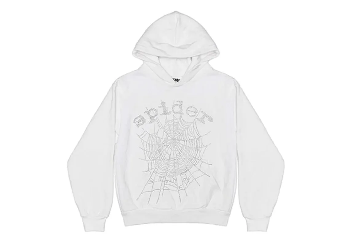 SP5DER RHINESTONE LOGO HOODIE WHITE