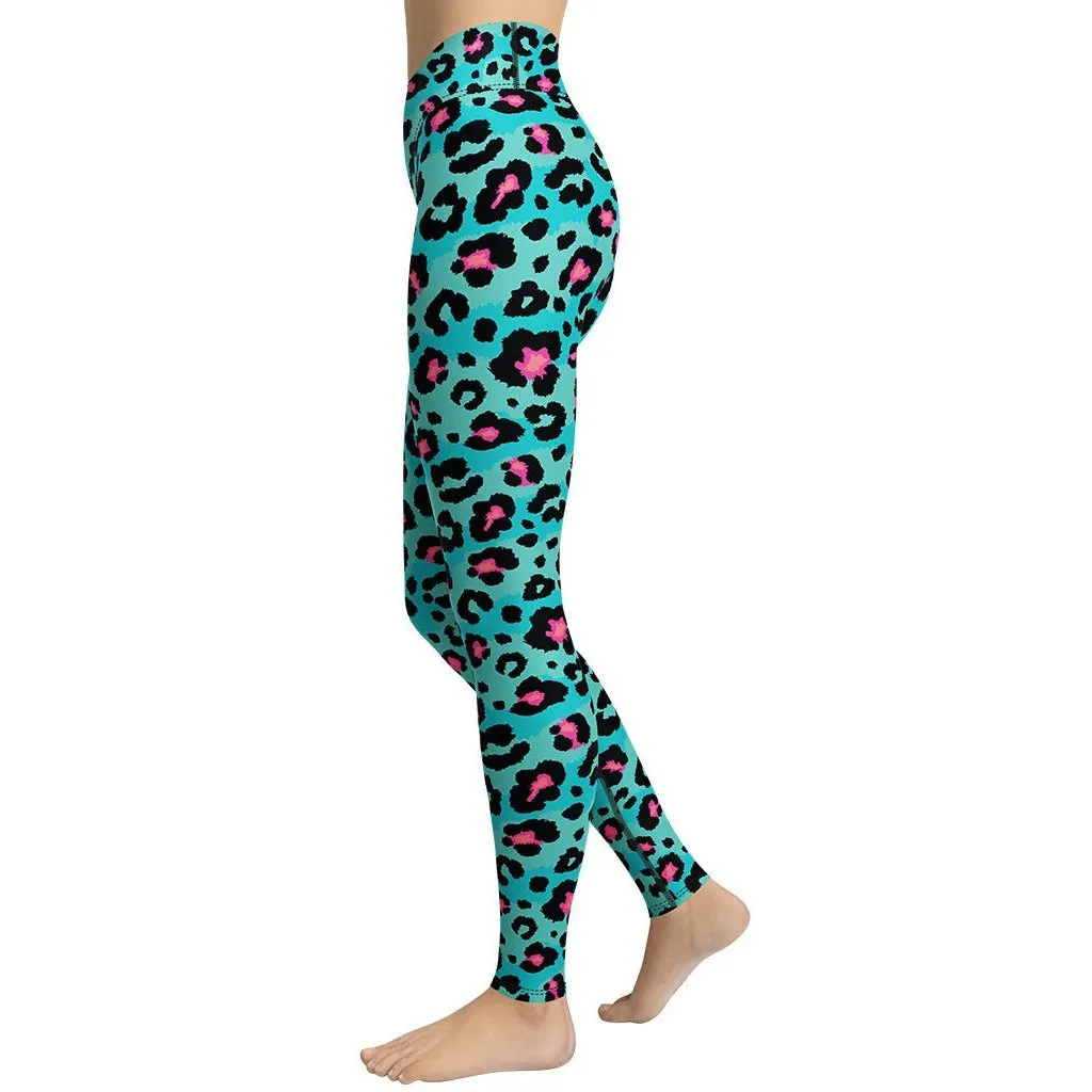 Turquoise Leopard Print Yoga Leggings