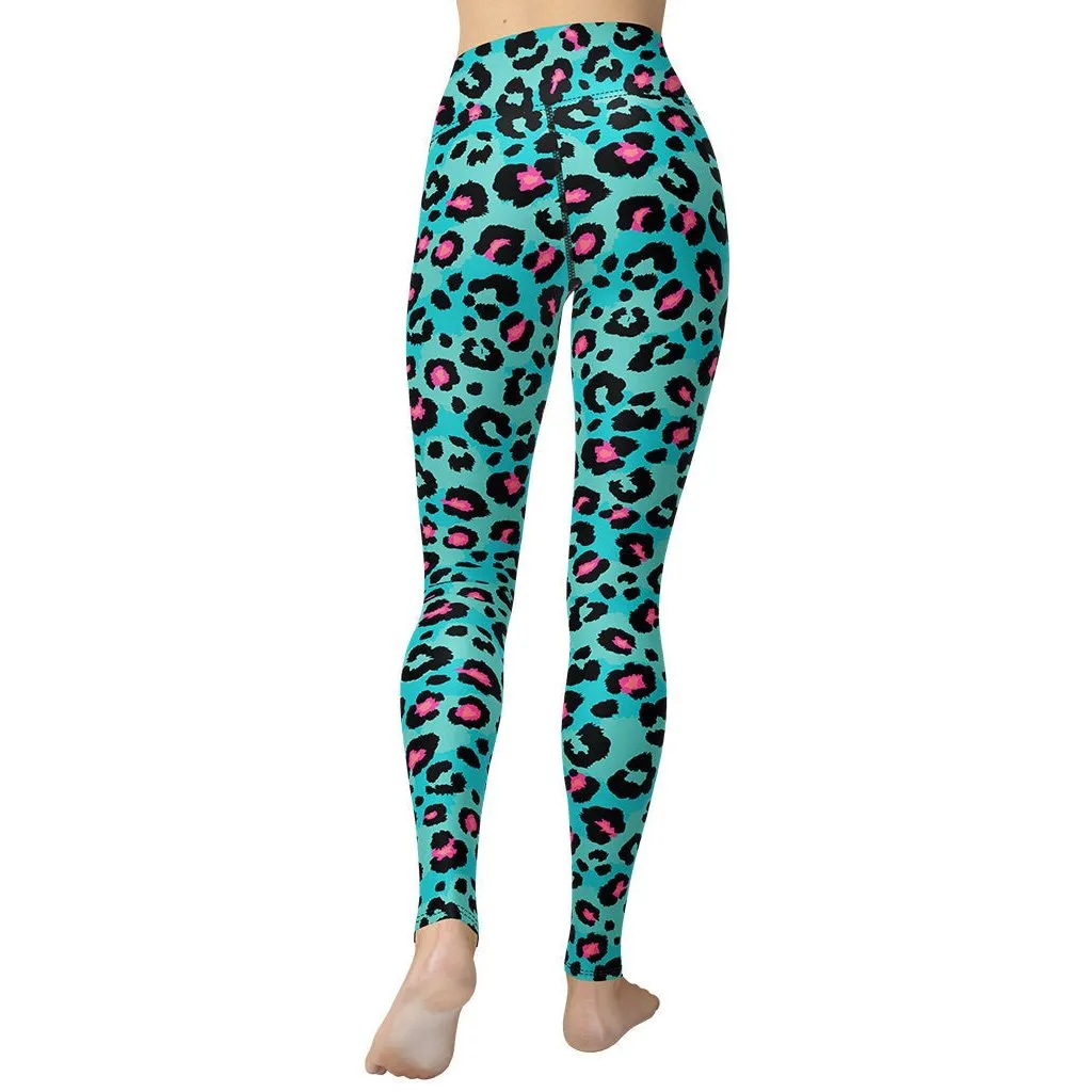 Turquoise Leopard Print Yoga Leggings