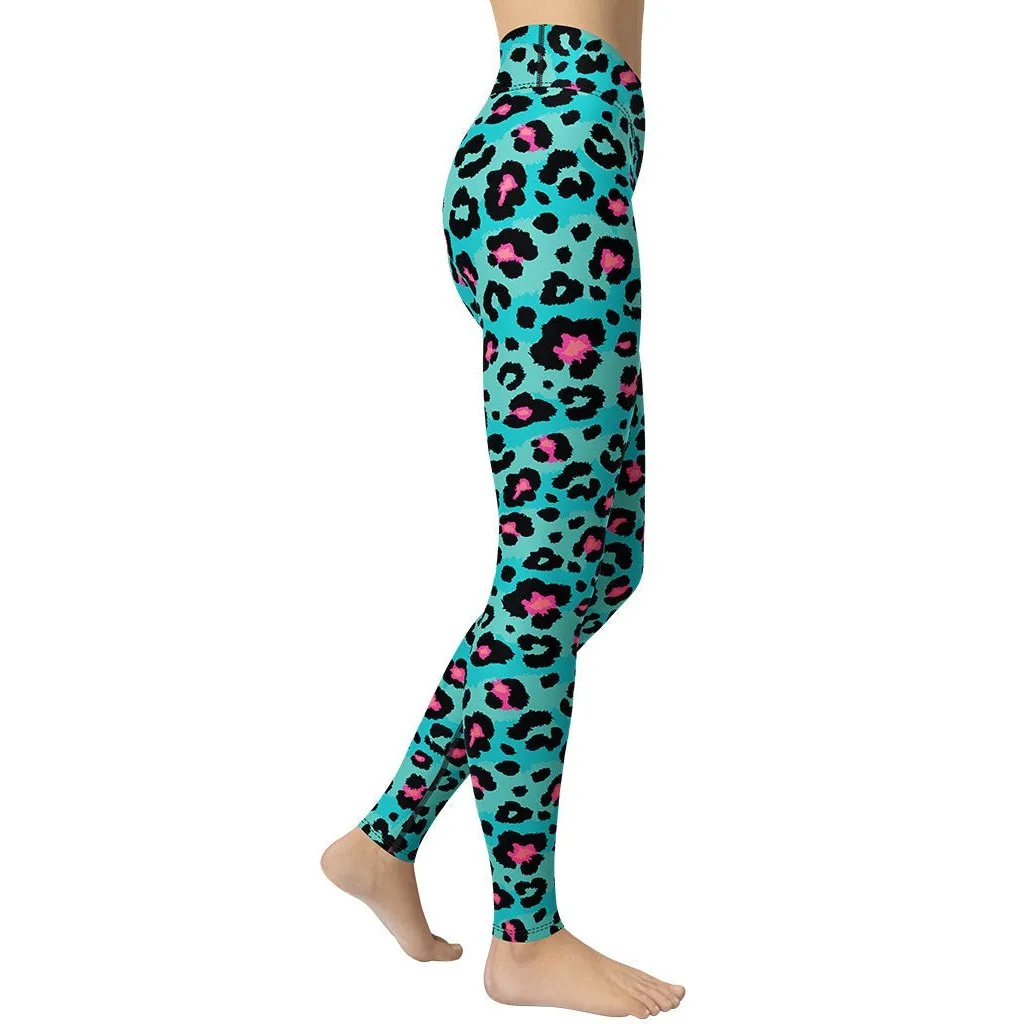 Turquoise Leopard Print Yoga Leggings