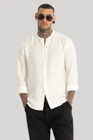 WHITE MENS SLIM FIT COTTON CASUAL SHIRT