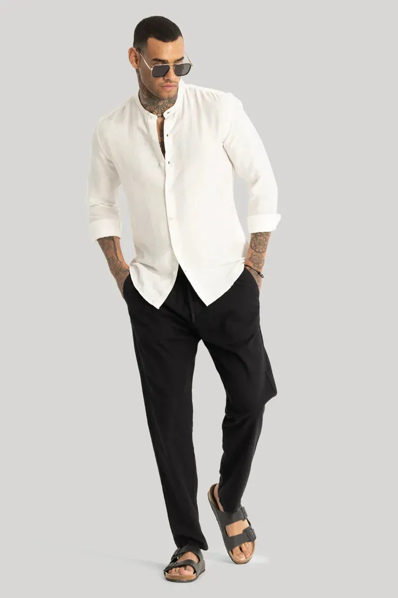 WHITE MENS SLIM FIT COTTON CASUAL SHIRT
