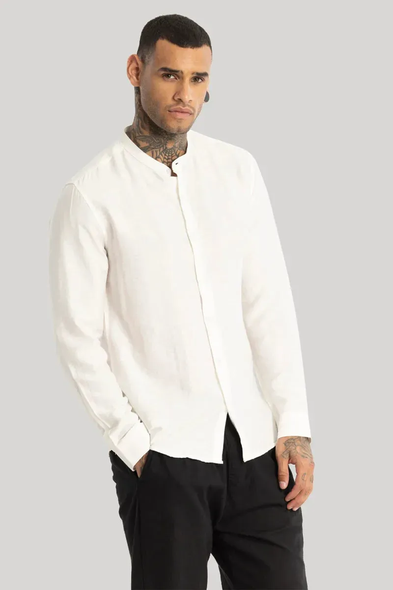 WHITE MENS SLIM FIT COTTON CASUAL SHIRT