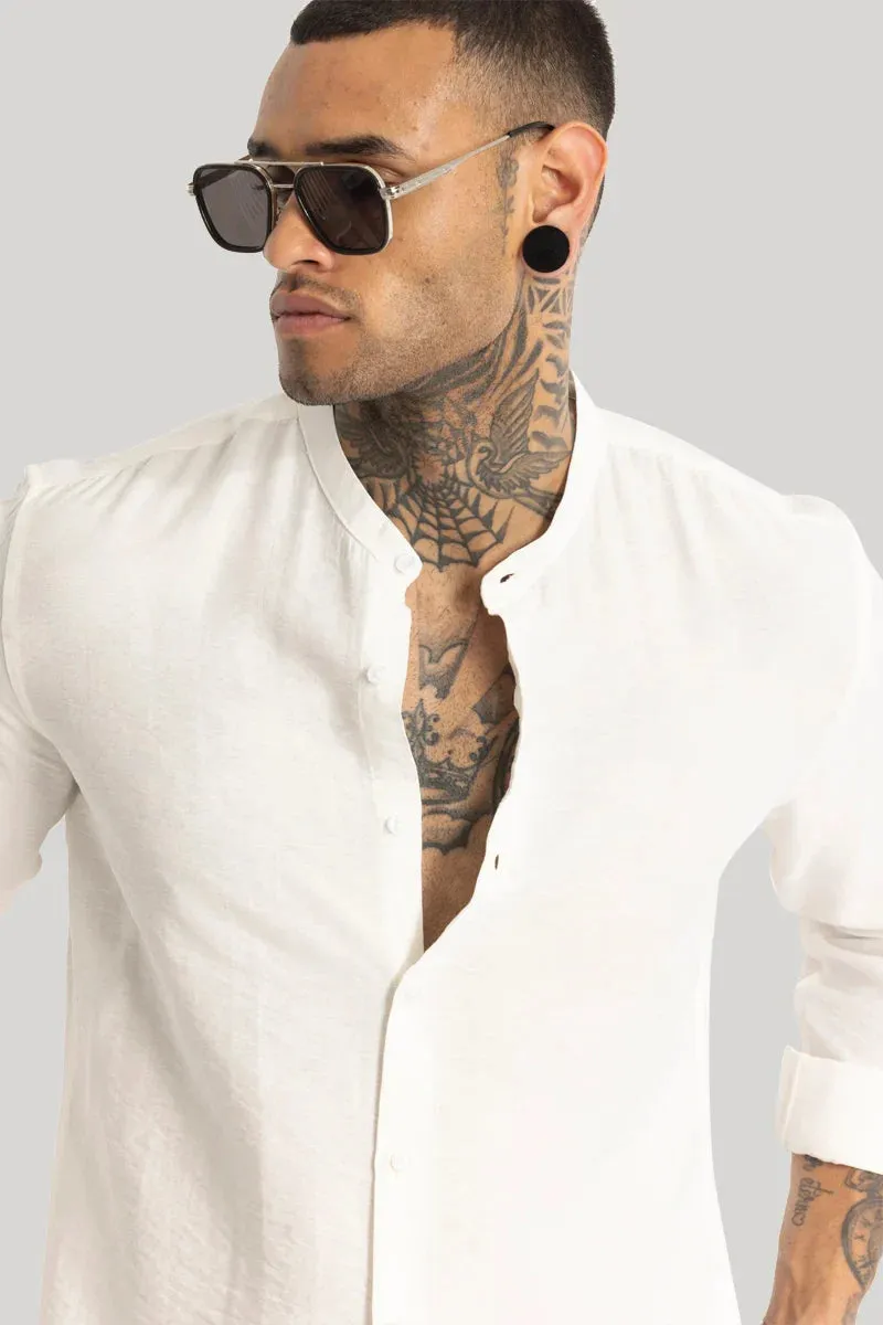 WHITE MENS SLIM FIT COTTON CASUAL SHIRT