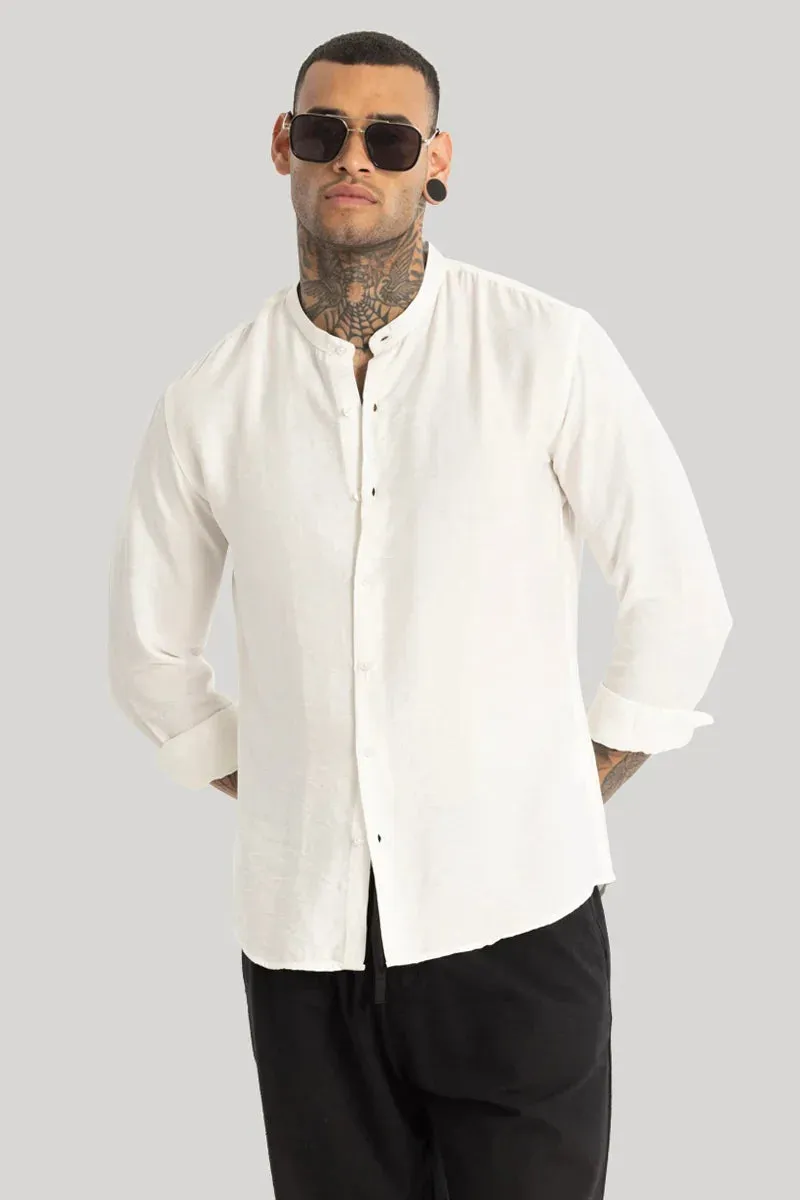 WHITE MENS SLIM FIT COTTON CASUAL SHIRT