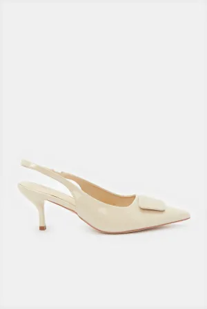 Women Taupe Buckle Slingback Mule