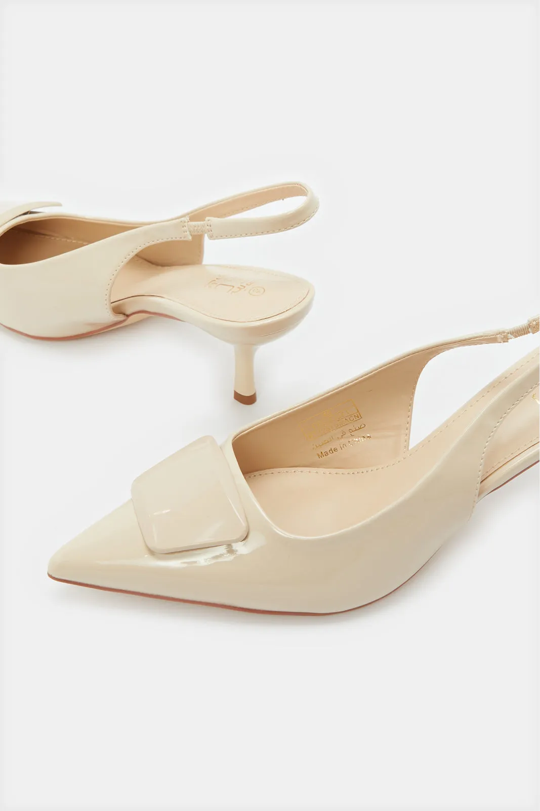 Women Taupe Buckle Slingback Mule