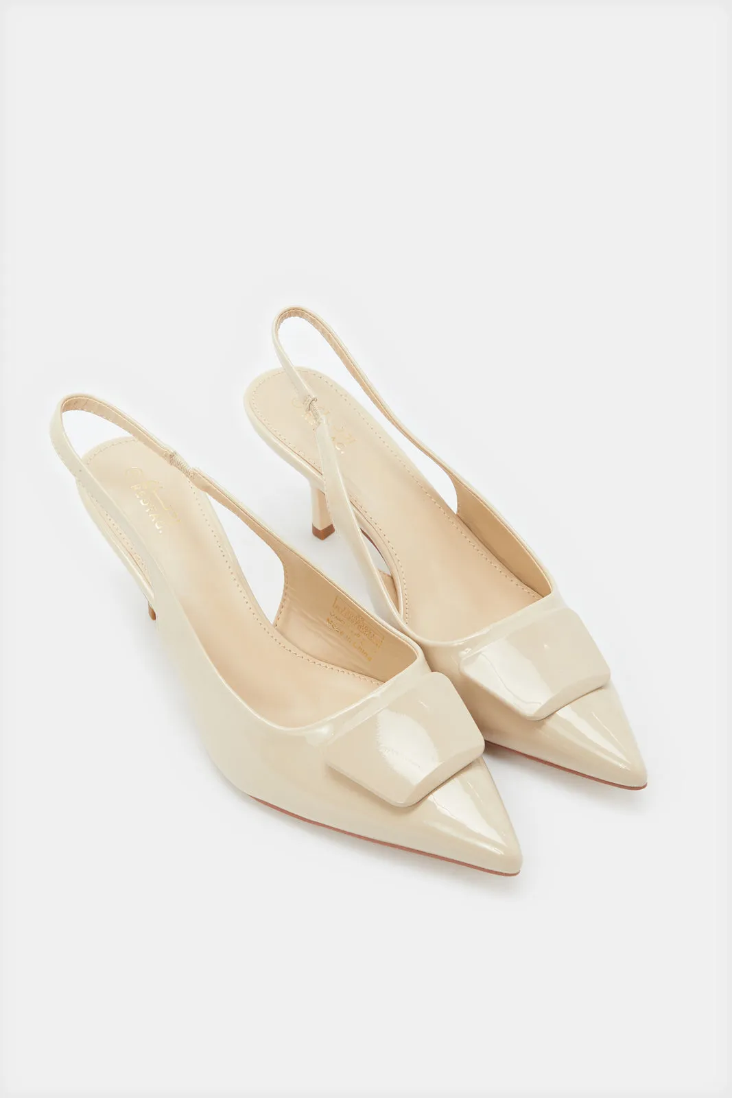 Women Taupe Buckle Slingback Mule