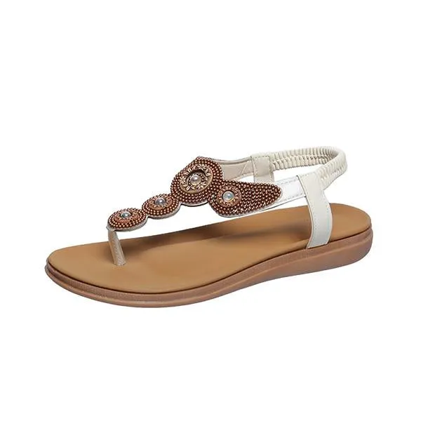 Women's Bohemian Rhinestone Elastic Strap Flat Sandals 36261585S
