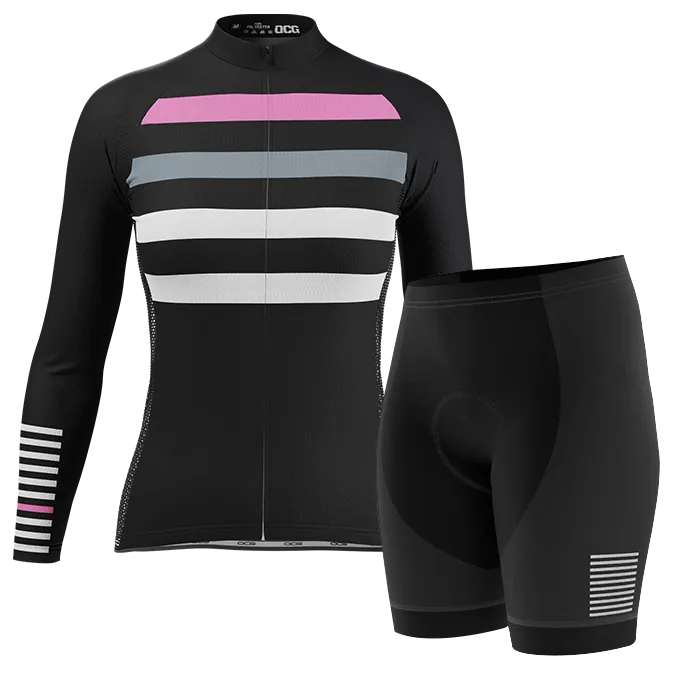 Women's Four Stripes with Pink 2 Piece Cycling Kit