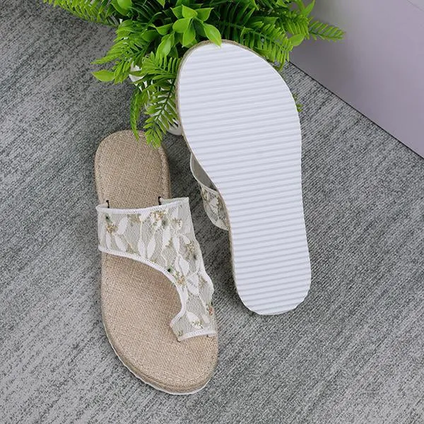 Women's Lace Embroidered Fashion Thick Soled Slippers 76233015S