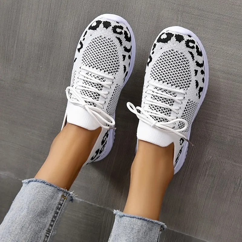 Women's Leopard Print Lace-up Sneakers