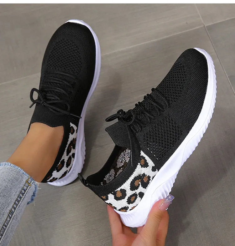 Women's Leopard Print Lace-up Sneakers