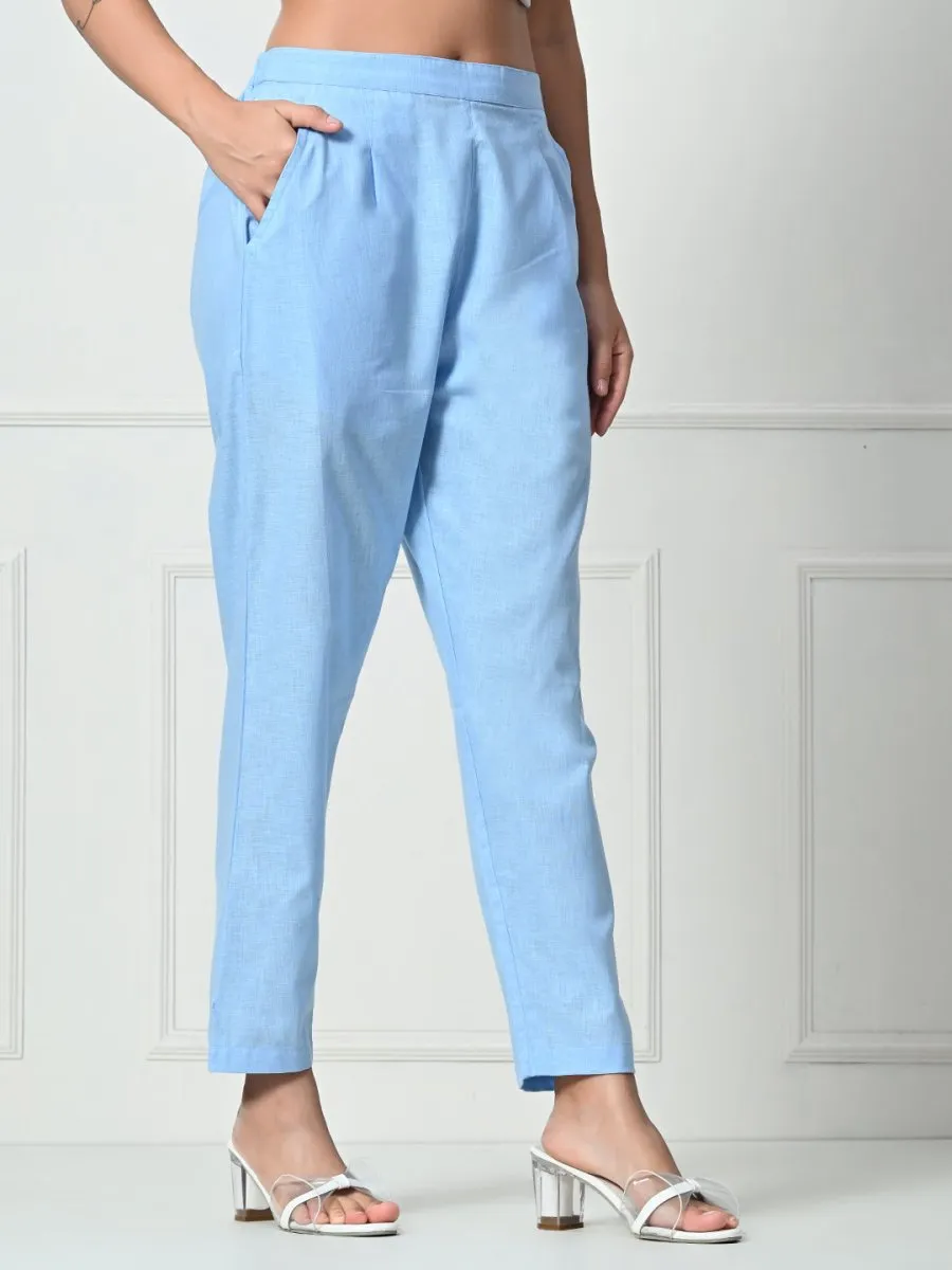 Women’s Linen Cotton Palazzo Pants| Blue