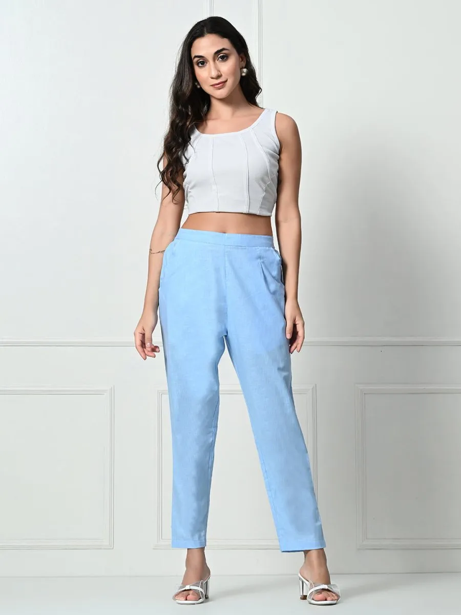 Women’s Linen Cotton Palazzo Pants| Blue