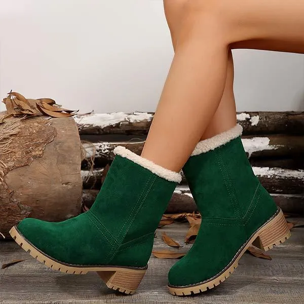Women's Mid-Calf Chunky Heel Suede Snow Boots 21628214C