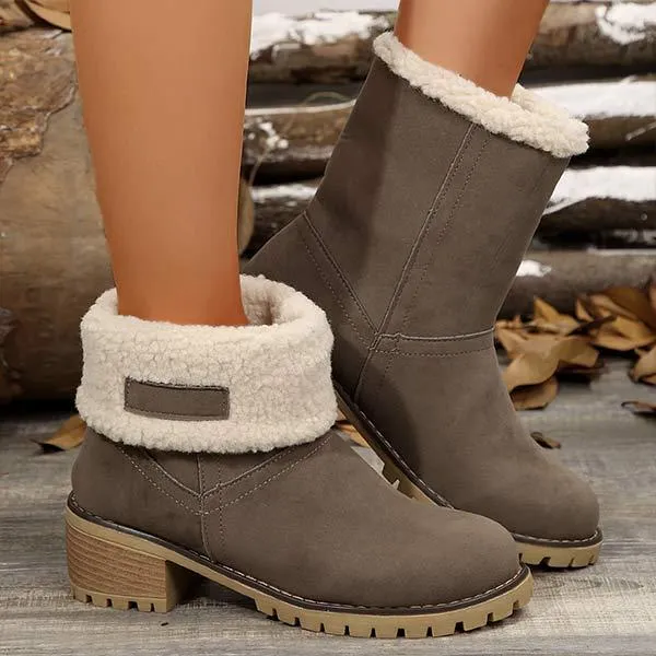 Women's Mid-Calf Chunky Heel Suede Snow Boots 21628214C