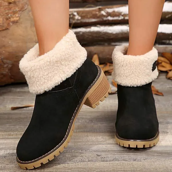 Women's Mid-Calf Chunky Heel Suede Snow Boots 21628214C