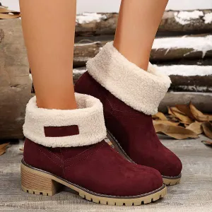 Women's Mid-Calf Chunky Heel Suede Snow Boots 21628214C