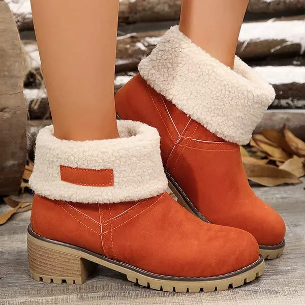 Women's Mid-Calf Chunky Heel Suede Snow Boots 21628214C