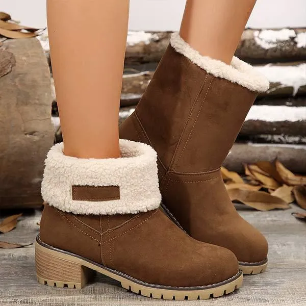 Women's Mid-Calf Chunky Heel Suede Snow Boots 21628214C