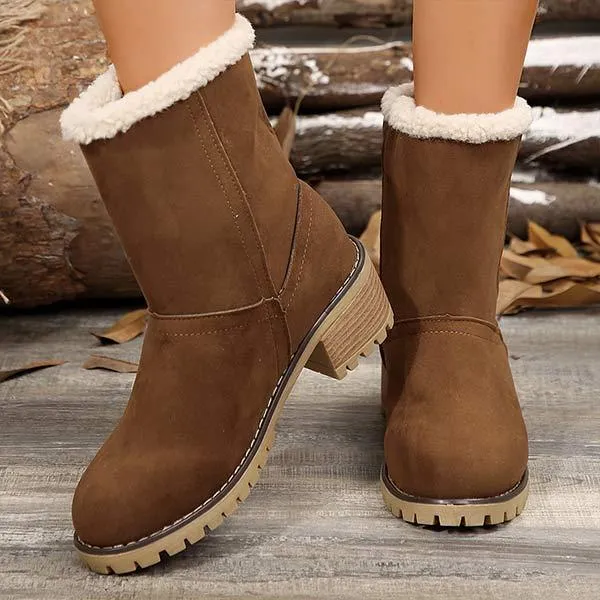 Women's Mid-Calf Chunky Heel Suede Snow Boots 21628214C