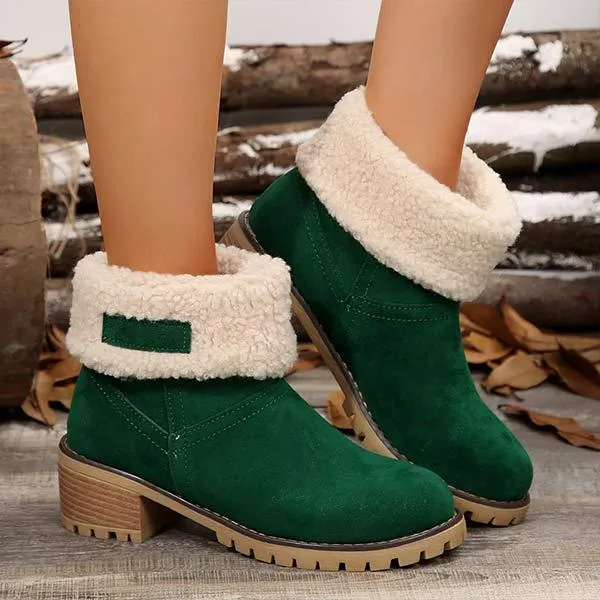 Women's Mid-Calf Chunky Heel Suede Snow Boots 21628214C